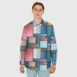 Мужская рубашка oversize 3D Джинсовые лоскуты - пэчворк - фото 2