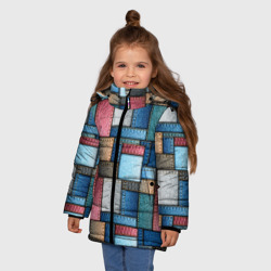 Зимняя куртка для девочек 3D Джинсовые лоскуты - пэчворк - фото 2