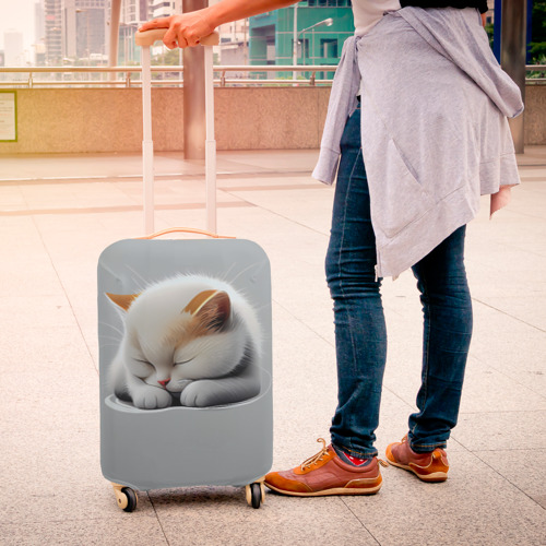 Чехол для чемодана 3D Спящий котёнок на сером фоне, цвет 3D печать - фото 4