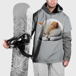 Накидка на куртку 3D Спящий котёнок на сером фоне