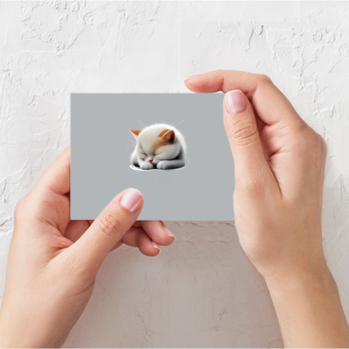 Поздравительная открытка Спящий котёнок на сером фоне, цвет белый - фото 3