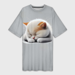 Платье-футболка 3D Спящий котёнок на сером фоне