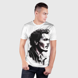 Мужская футболка 3D Slim Джонни Депп - чб рисунок - фото 2