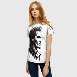 Женская футболка 3D Джонни Депп - чб рисунок - фото 2