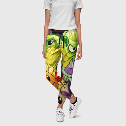Женские брюки 3D с принтом Растения против зомби, фото на моделе #1