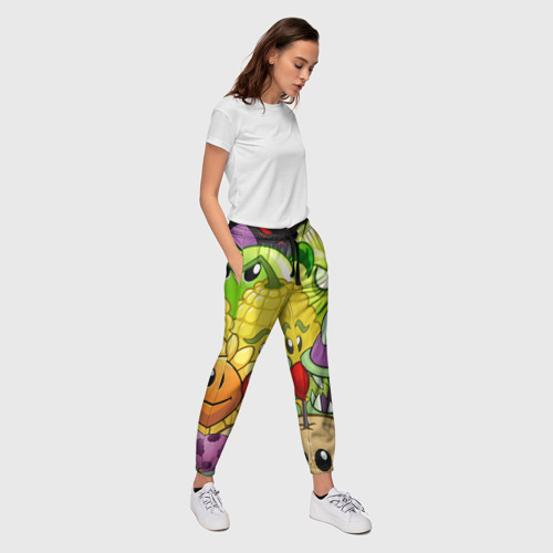 Женские брюки 3D с принтом Растения против зомби, вид сбоку #3