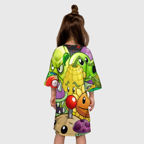Детское платье 3D с принтом Растения против зомби, вид сзади #2