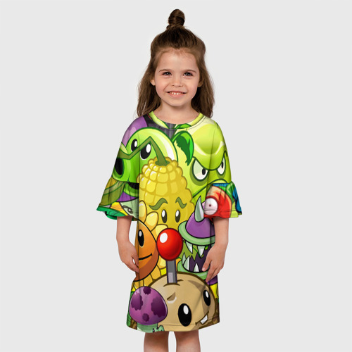 Детское платье 3D с принтом Растения против зомби, вид сбоку #3