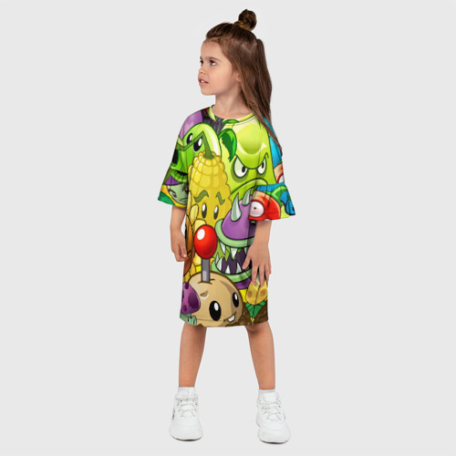 Детское платье 3D с принтом Растения против зомби, фото на моделе #1