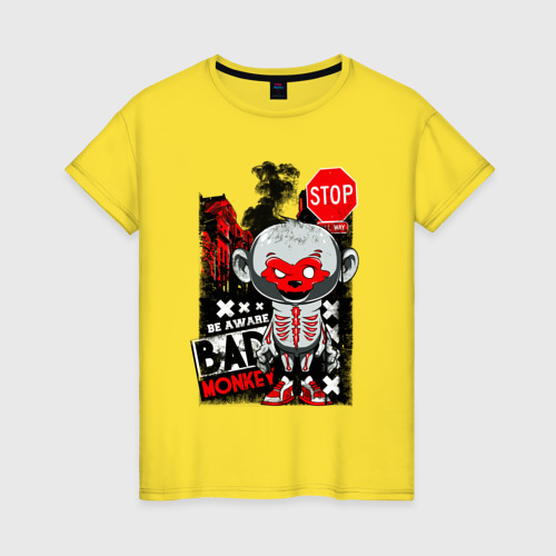 Женская футболка хлопок с принтом Плохая обезьяна в городе, вид спереди #2