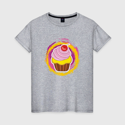 Женская футболка хлопок с принтом Мультяшный сладкий капкейк, вид спереди #2