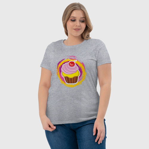 Женская футболка хлопок с принтом Мультяшный сладкий капкейк, фото #4
