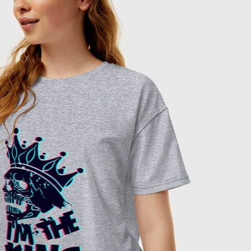 Женская футболка хлопок Oversize с принтом Череп в короне глитч, фото на моделе #1