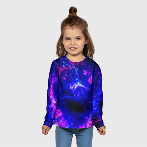 Детский лонгслив 3D Неоновый космос со звездами, цвет 3D печать - фото 5