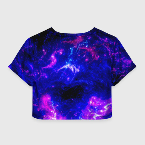 Женская футболка Crop-top 3D Неоновый космос со звездами, цвет 3D печать - фото 2