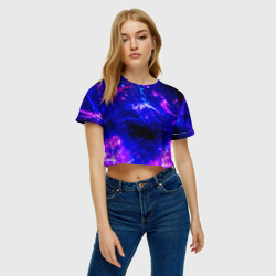 Женская футболка Crop-top 3D Неоновый космос со звездами - фото 2