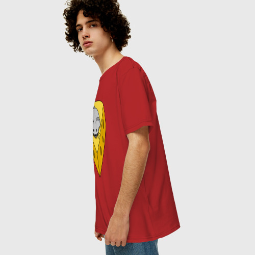Мужская футболка хлопок Oversize с принтом Мышонок на сыре, вид сбоку #3