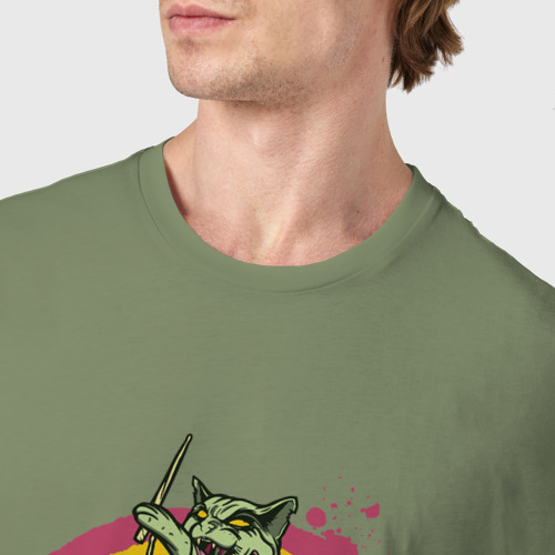 Мужская футболка хлопок Зомби кот барабанщик, цвет авокадо - фото 6