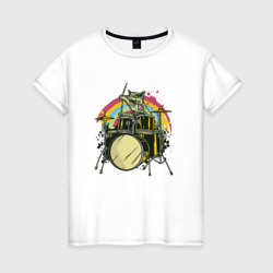 Женская футболка хлопок Зомби кот барабанщик