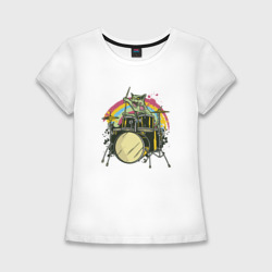 Женская футболка хлопок Slim Зомби кот барабанщик