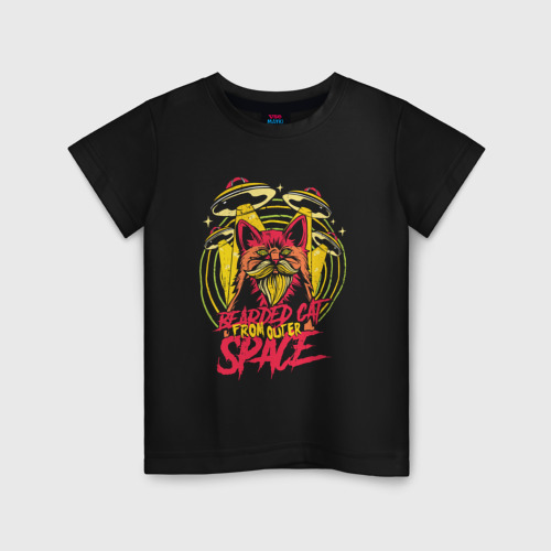 Детская футболка хлопок с принтом Бородатый кот из космоса, вид спереди #2