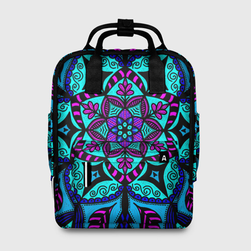 Женский рюкзак 3D с принтом Яркая цветная мандала, вид спереди #2