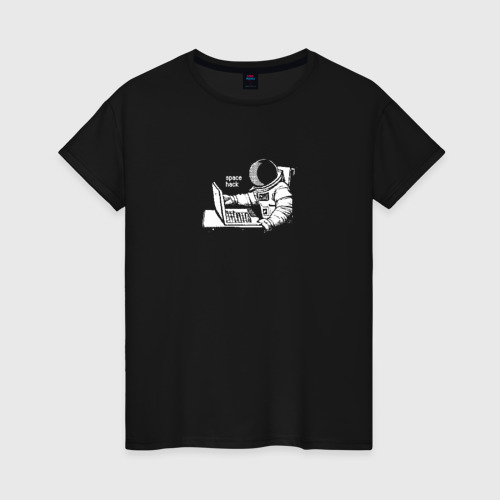 Женская футболка хлопок Space hack, цвет черный