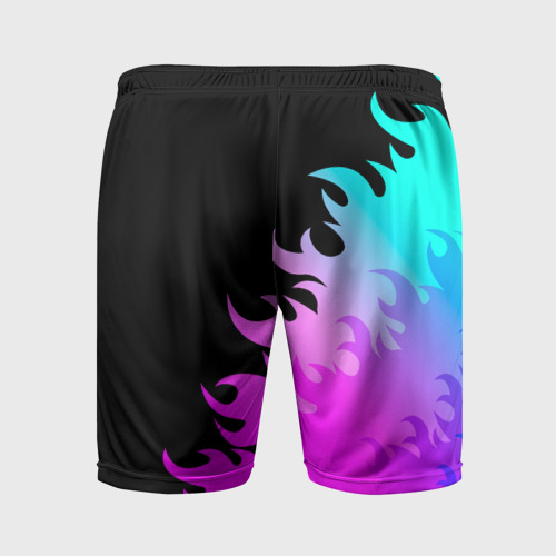 Мужские шорты спортивные с принтом Scorpions неоновый огонь, вид сзади #1