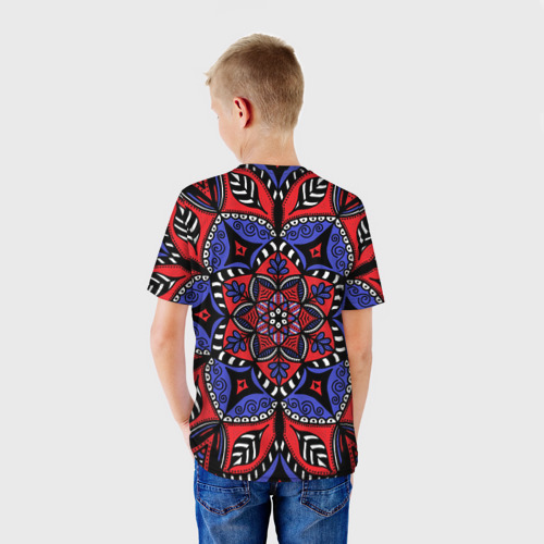 Детская футболка 3D с принтом Мандала в цветах триколора, вид сзади #2