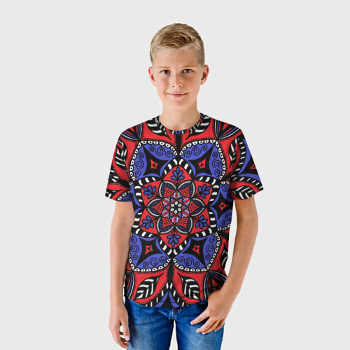Детская футболка 3D с принтом Мандала в цветах триколора, фото на моделе #1