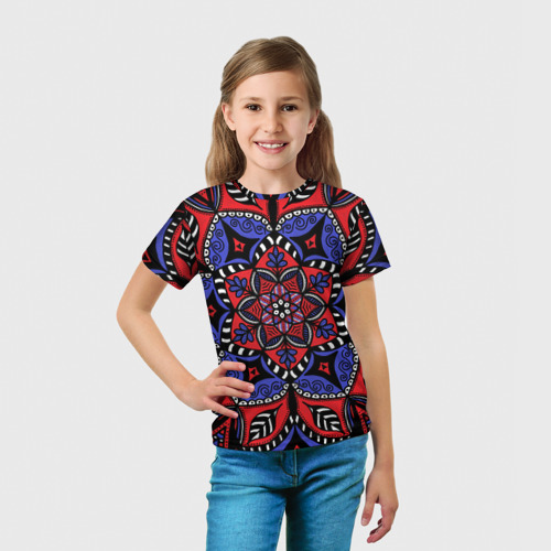 Детская футболка 3D с принтом Мандала в цветах триколора, вид сбоку #3