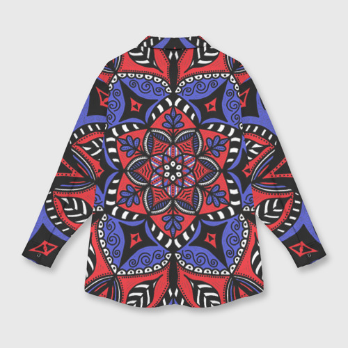 Женская рубашка oversize 3D с принтом Мандала в цветах триколора, вид сзади #1