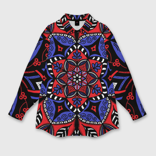 Женская рубашка oversize 3D с принтом Мандала в цветах триколора, вид спереди #2