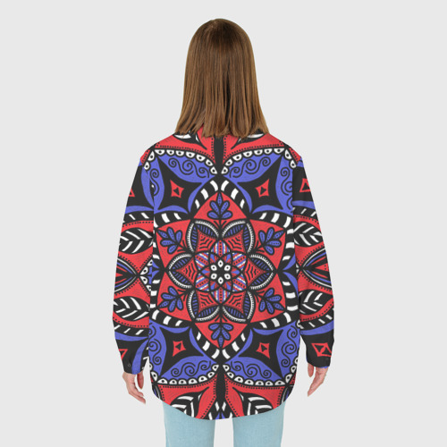 Женская рубашка oversize 3D с принтом Мандала в цветах триколора, вид сзади #2