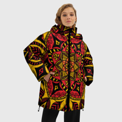 Женская зимняя куртка Oversize Мандала в стиле хохломы - фото 2