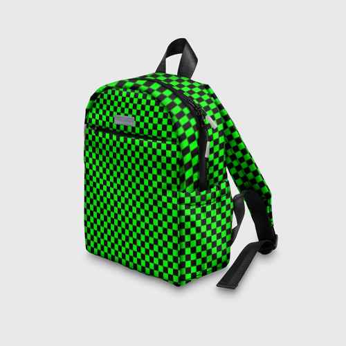 Детский рюкзак 3D с принтом Зелёная шахматка - паттерн, вид сбоку #3
