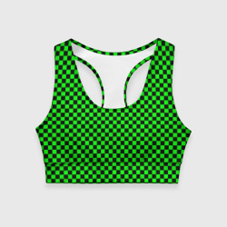 Зелёная шахматка - паттерн – Женский спортивный топ 3D с принтом купить