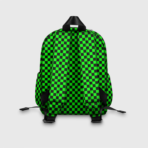 Детский рюкзак 3D с принтом Зелёная шахматка - паттерн, вид сзади #2