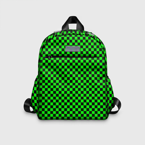Детский рюкзак 3D с принтом Зелёная шахматка - паттерн, вид спереди #2