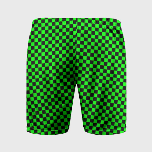 Мужские шорты спортивные с принтом Зелёная шахматка - паттерн, вид сзади #1