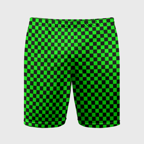 Мужские шорты спортивные с принтом Зелёная шахматка - паттерн, вид спереди #2
