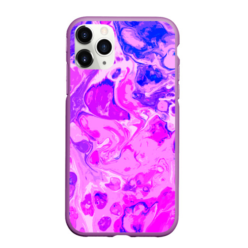 Чехол для iPhone 11 Pro матовый Абстракция неоновые тай-дай разводы, цвет фиолетовый