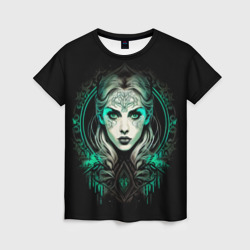 Женская футболка 3D Готическая ведьма на чёрном фоне