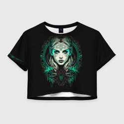Женская футболка Crop-top 3D Готическая ведьма на чёрном фоне