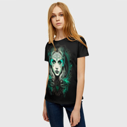 Женская футболка 3D Готическая ведьма на чёрном фоне - фото 2