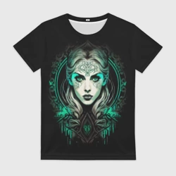 Женская футболка 3D Готическая ведьма на чёрном фоне
