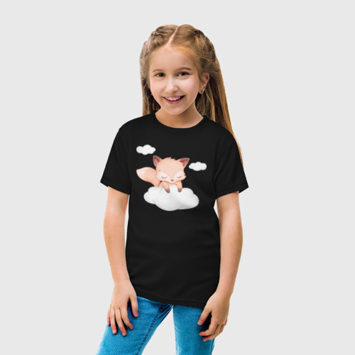 Детская футболка хлопок с принтом Милый лисёнок на облаке нежиться, вид сбоку #3