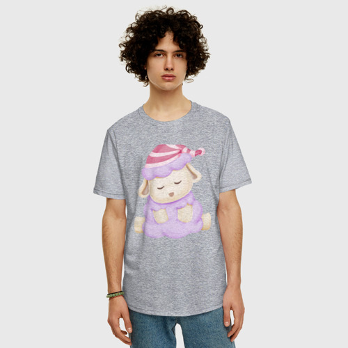 Мужская футболка хлопок Oversize с принтом Милая овечка спит, фото на моделе #1
