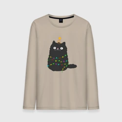 Мужской лонгслив хлопок Котик притворился ёлочкой