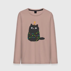 Мужской лонгслив хлопок Котик притворился ёлочкой
